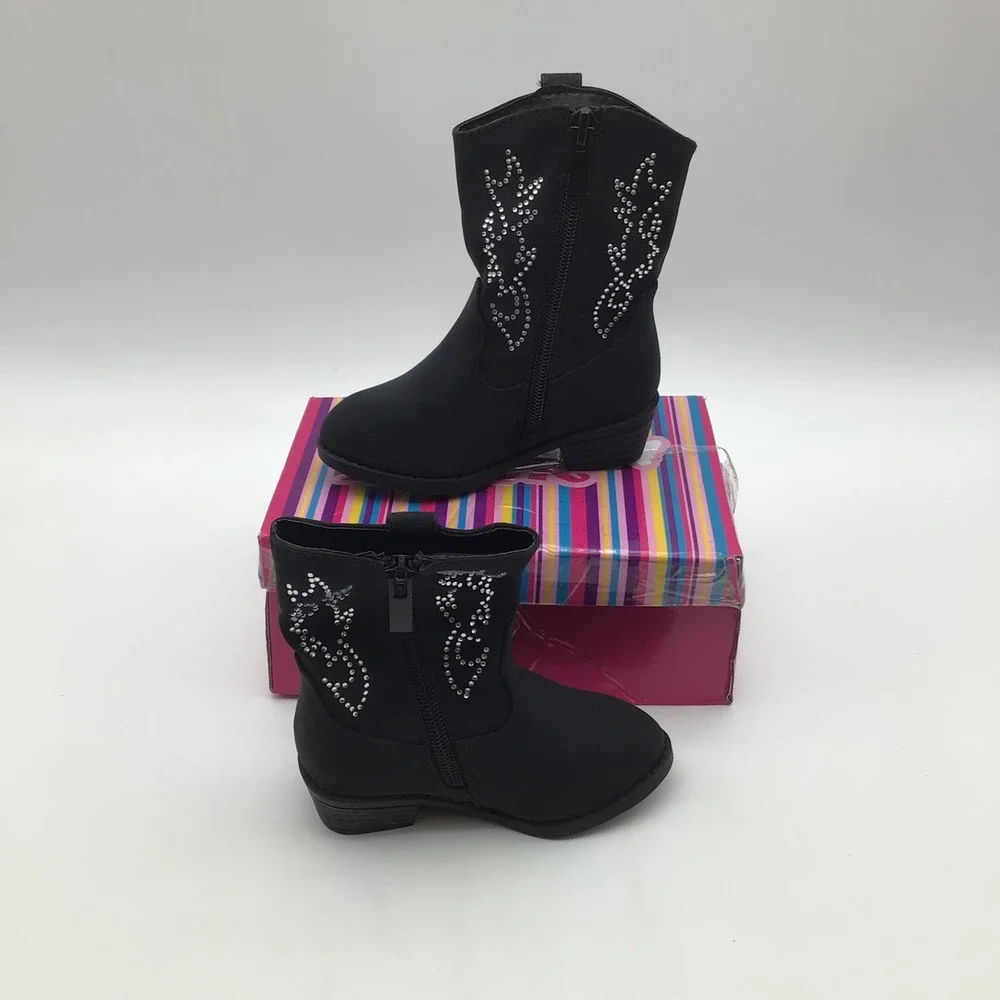 Link Toddler Girls Black Rhinestone Western Cowboy Boots CREEK-48KA Size 7 NEW